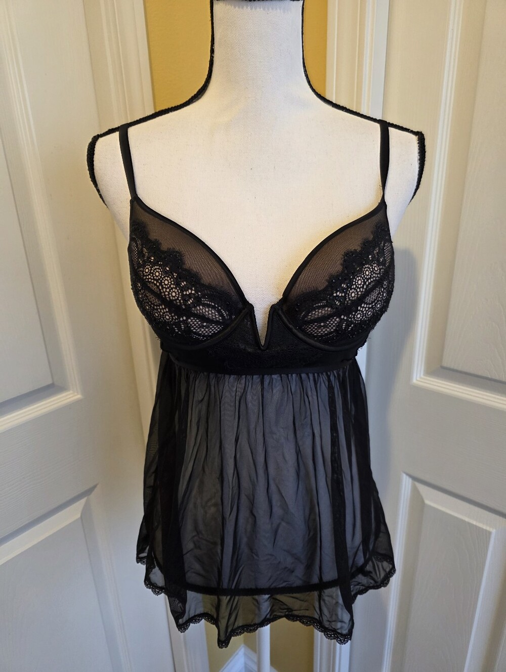 LA SENZA BLACK BABYDOLL TOP, SIZE S